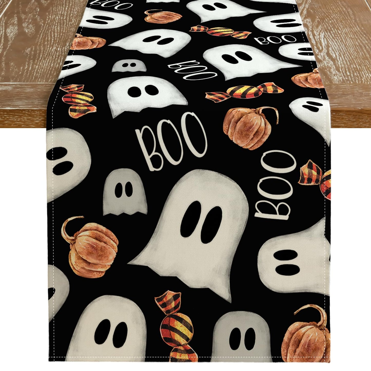 ARKENY Halloween Ghost Table Runner 13x48 Inches Pumpkin Black Boo Holiday Indoor Outdoor Table Decoration for Home