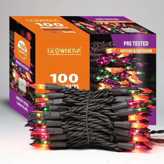 GLOWNOVA Brown WireMulticolorIncandescent Bulb 100 Mini String Lights for Indoor Halloween Tree Home Garland Birthday Wedding Party Festival Decoration