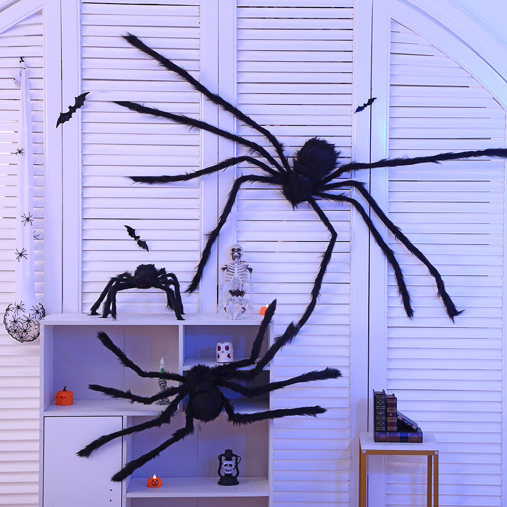 Halloween Spider Web Party Decoration with Plush Spiders