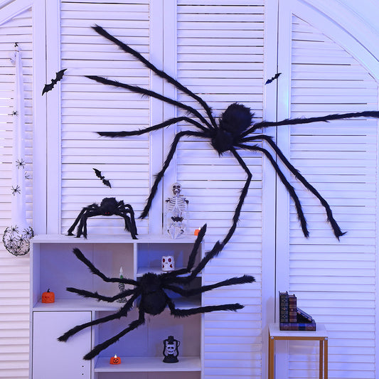 Halloween Spider Web Party Decoration with Plush Spiders