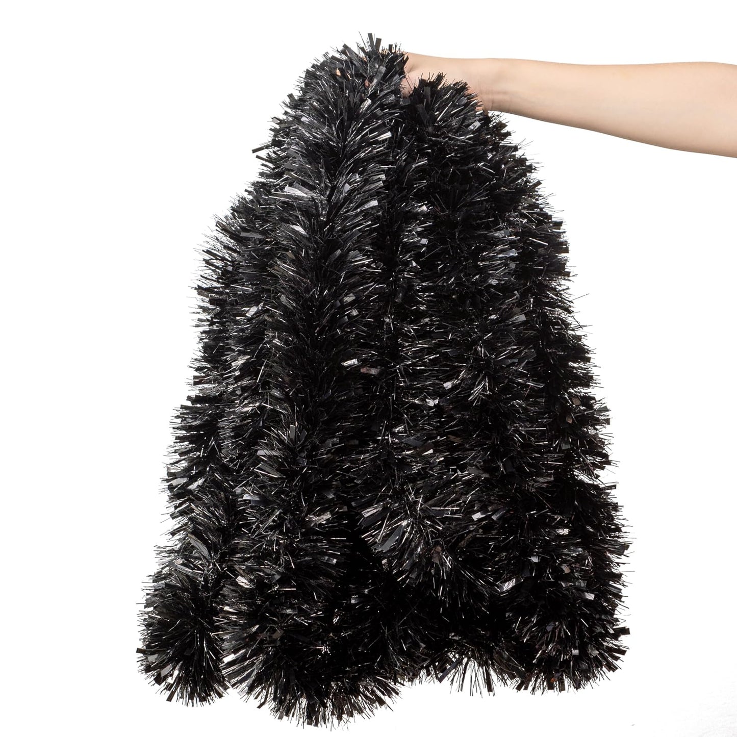 Jocomoni 33ft Black Christmas Tinsel GarlandMetallic Twisted Tinsel Garland Hanging Decoration for Halloween Xmas Tree Fireplace Mantle Home Party Decoration