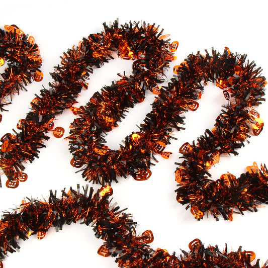 LOMIMOS 32.8 Ft Halloween Tinsel GarlandPumpkin Glittering Twist Metallic Hanging Garland Decoration for Party Supplies